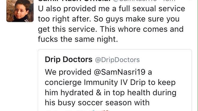 Primera respuesta de Samir Nasri a la clínica Drip Doctors.