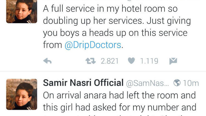 Otros tuits de Nasri explicando su escarceo.
