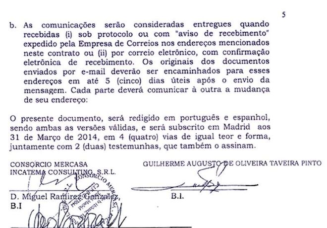 Extracto de un contrato de 2014 firmado entre Mercasa Incatema y Taveira.