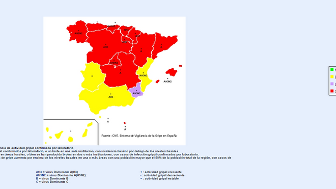 Mapa de difusión geográfica de la actividad Gripal