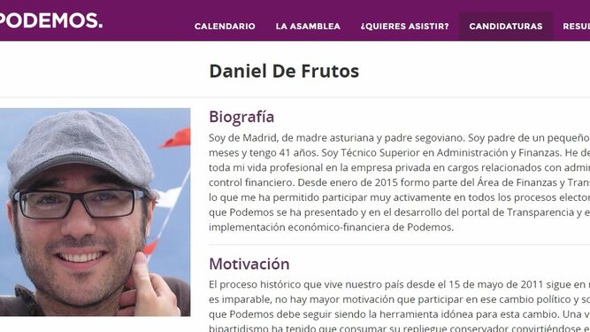 Perfil de Daniel de Frutos como candidato pablista al Consejo Ciudadano para Vistalegre II.