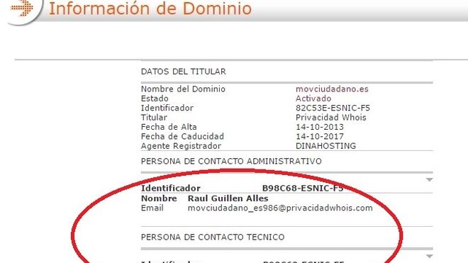 Raúl Guillén registró el dominio web de Movimiendo Ciudadano en octubre de 2013.