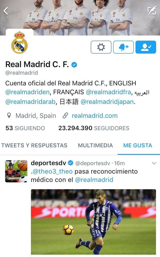 La reacción del Twitter oficial del Real Madrid.