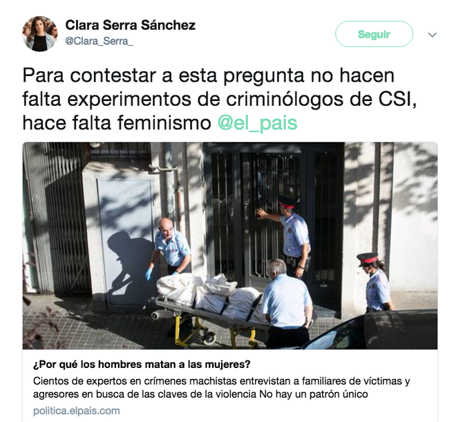 Un tuit de Clara Serra apelaba a la necesidad de "más feminismo"