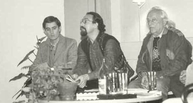 Luis García Montero, Javier Egea y Rafael Alberti en 1986