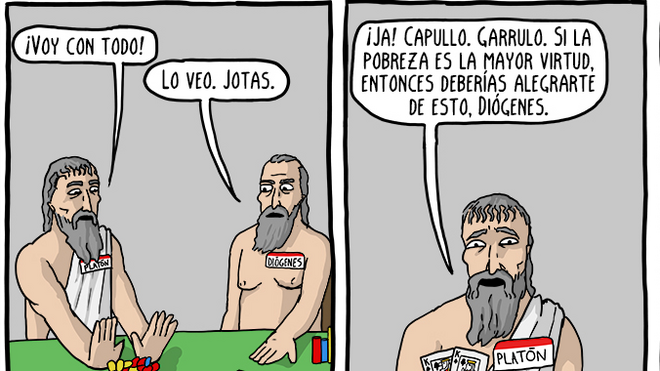 Detalle de una de las tiras virtuales en la que Platón y Diógenes juegan al póker