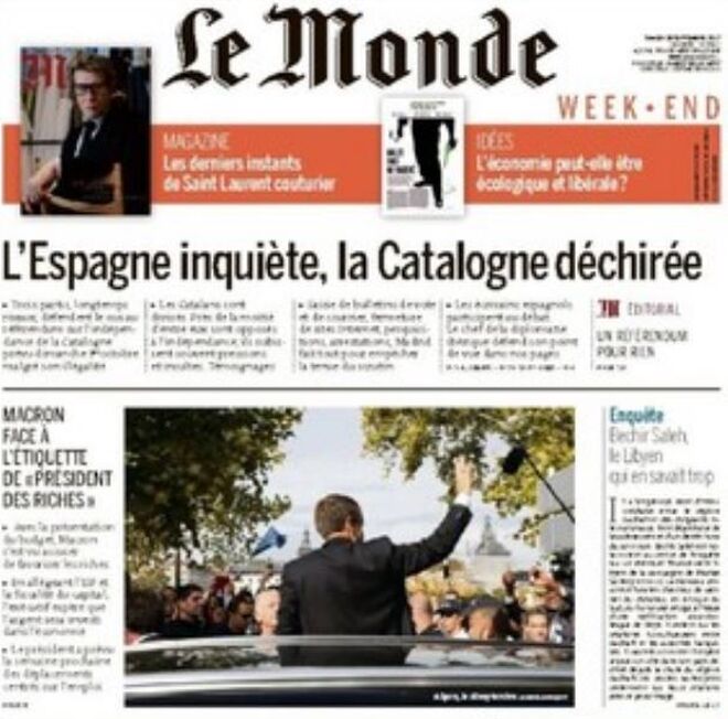 Portada de Le Monde a 30 de septiembre de 2017