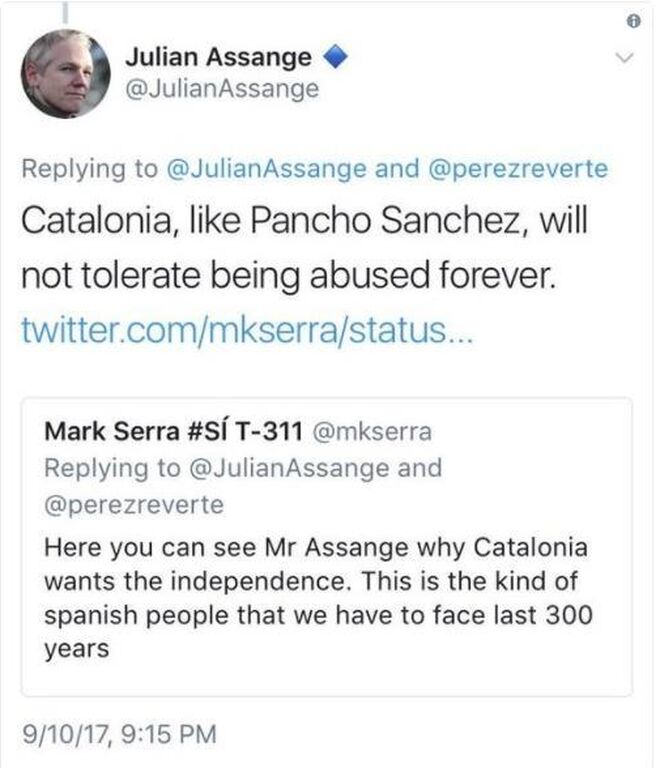 Un detalle del tuit de Julian Assange.