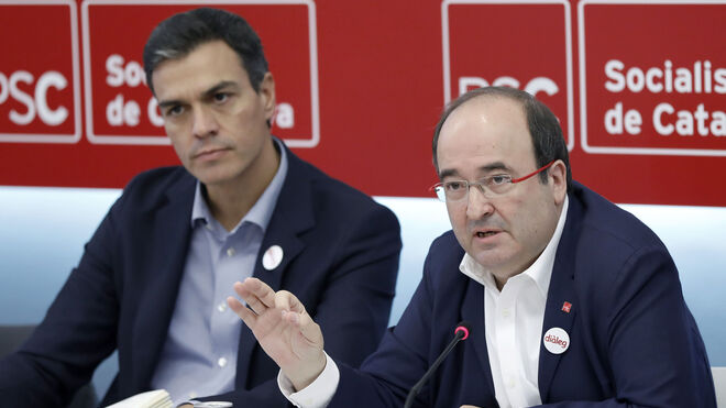 El líder del PSOE, Pedro Sánchez, junto al primer secretario del PSC, Miquel Iceta.