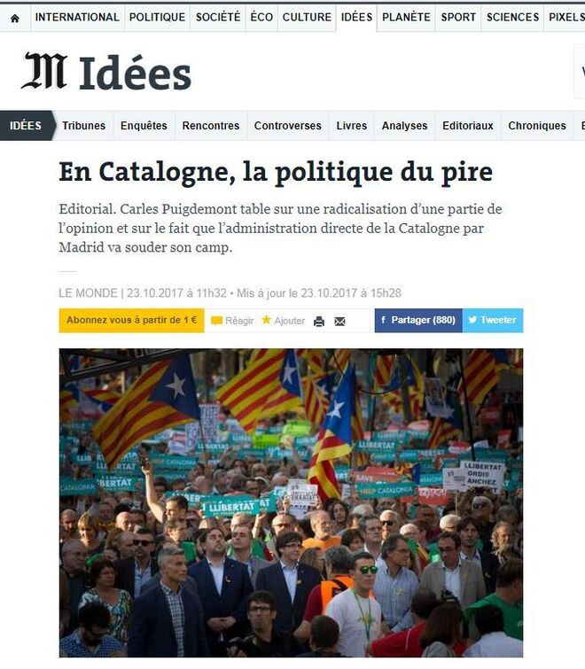 El duro editorial de 'Le Monde' contra la Generalitat.