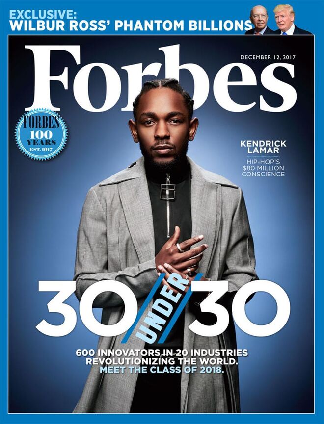 El rapero Kendrick Lamar destaca en la lista de jóvenes menores de 30 de Forbes.