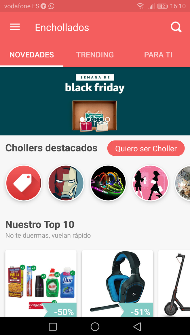 Pantallazo de la app Enchollados
