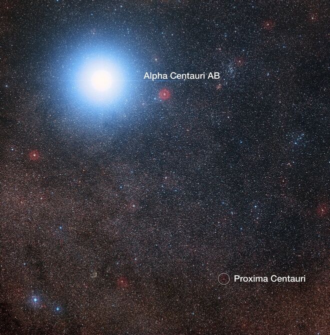 El cielo alrededor de Alfa Centauri y Próxima Centauri