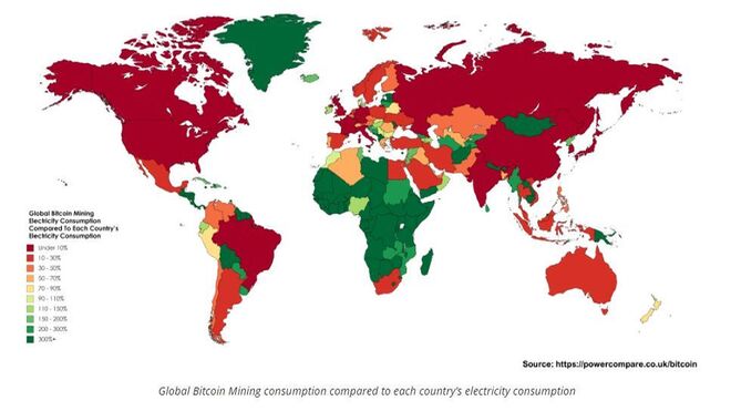 Mapa mundial de consumo de bitcoin
