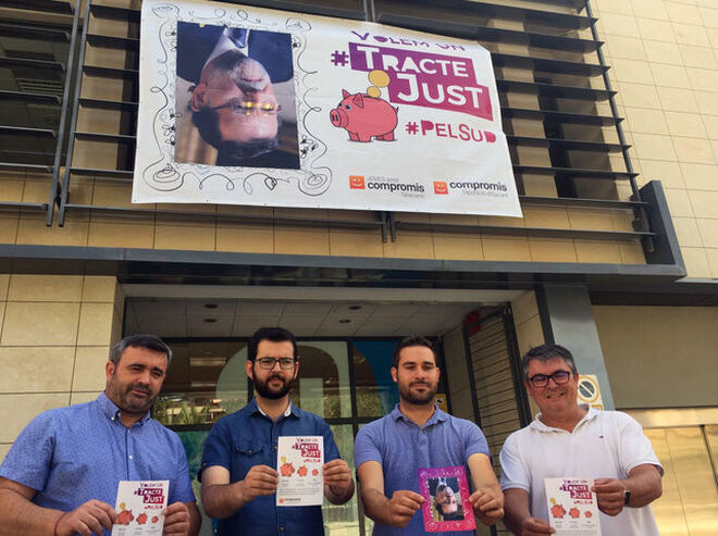 Pancarta desplegada por Compromís en la Diputación de Alicante el pasado 26 de mayo