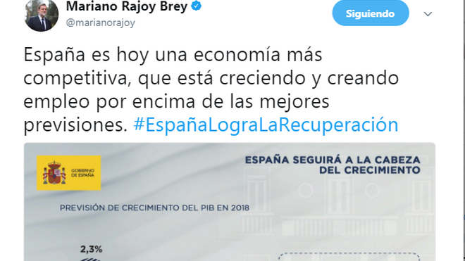 El tuit de Rajoy con el gráfico 'manipulado'