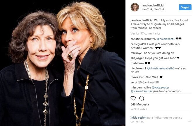 Jane Fonda se toma con humor su cáncer de labio.