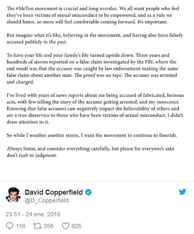 El comunicado de David Copperfield