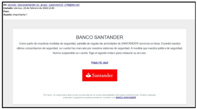 Intento de Phising -suplantación de identidad- con el banco Santander