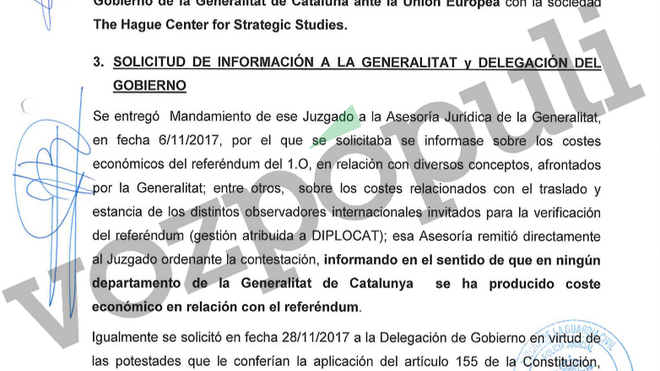 Extracto del informe de la Guardia Civil con la respuesta de la Generalitat