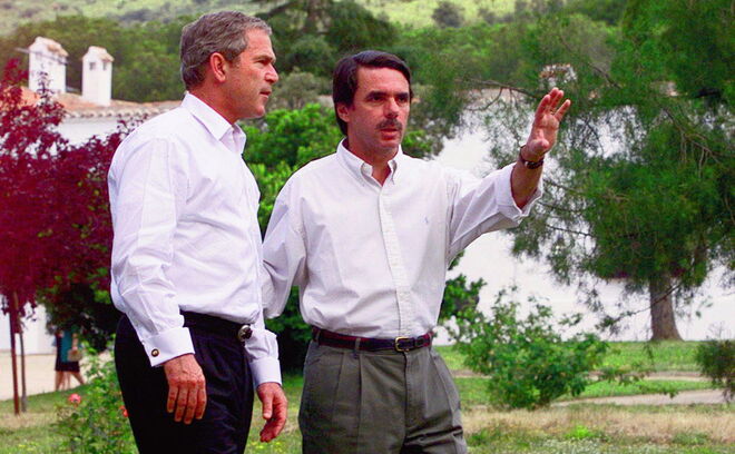 Imagen de archivo de George Bush y José María Aznar en la Finca de Quintos de Mora.