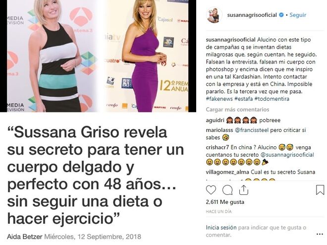 Susanna Griso denuncia en las redes que están usando su imagen para un fraude.