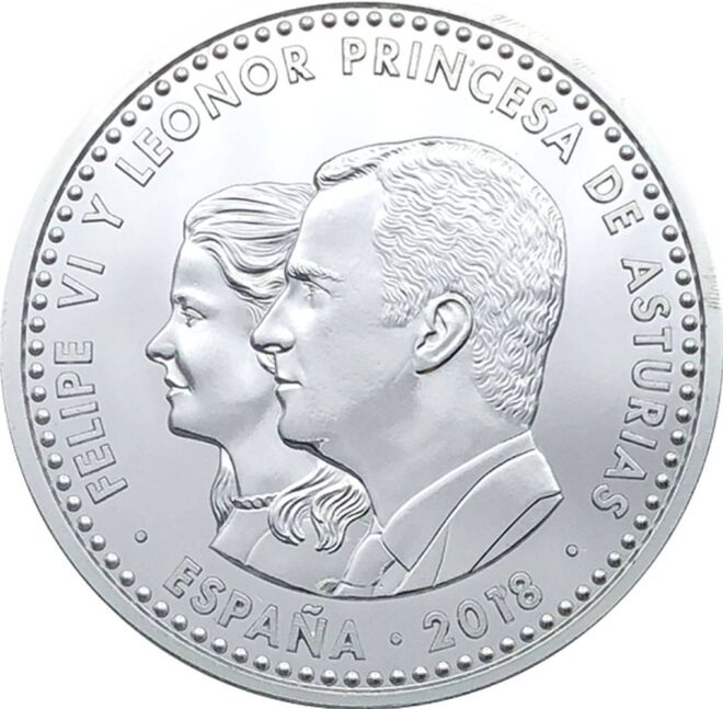 Moneda en la que aparecen el Rey Felipe VI y la Princesa Leonor
