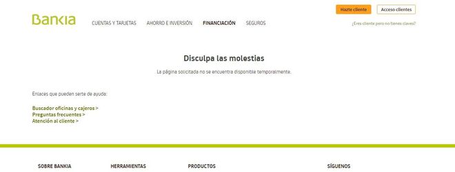 Página web de Bankia tras la decisión del Supremo