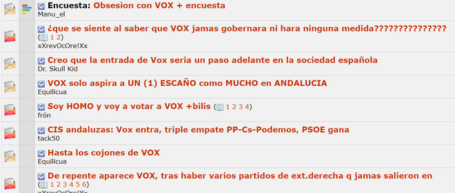 Detalle de otros temas sobre Vox que figuran en ForoCoches