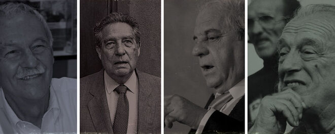 De izquierda a derecha, los escritores reconocidos con el Premio Cervantes: Mendoza, Octavio Paz, Juan Marsé y Alberti.