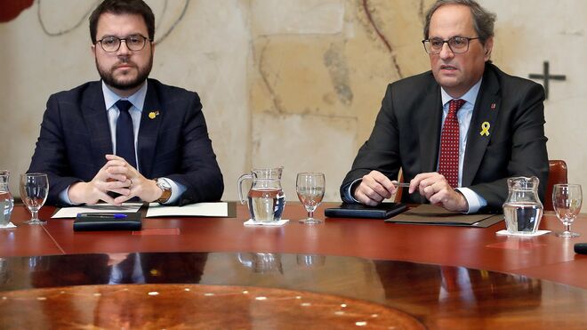 El presidente de la Generalitat, Quim Torra, y su vicepresidente, Pere Aragonés (ERC).