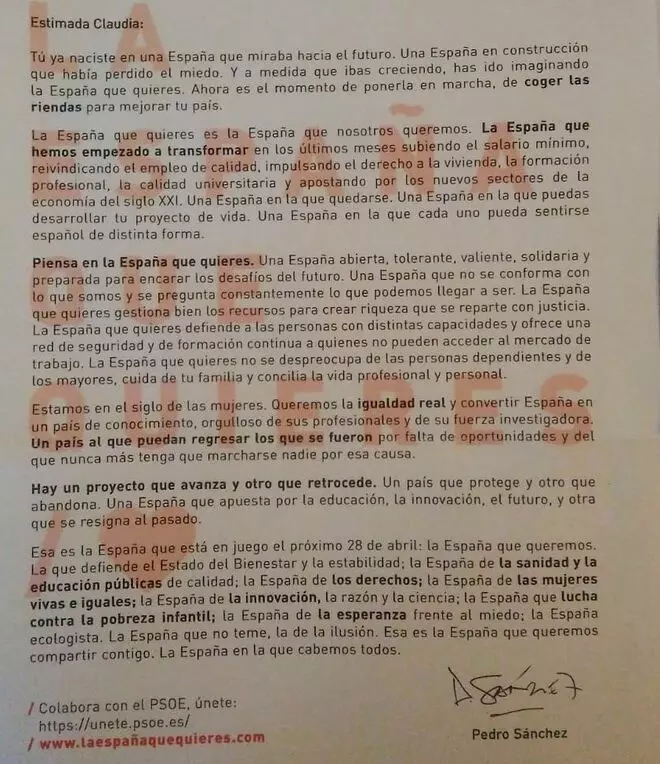 Carta electoral del PSOE.