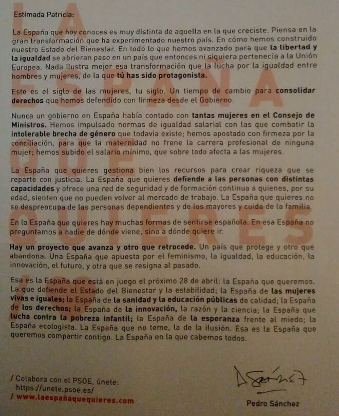 Carta electoral del PSOE.