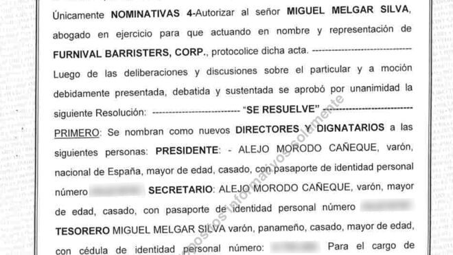 Acta notarial de la empresa Furnival Barristers Corporation (Panamá).