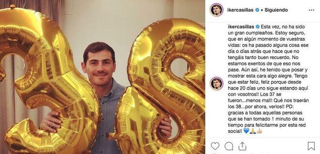 Mensaje de Iker Casillas en su Instagram