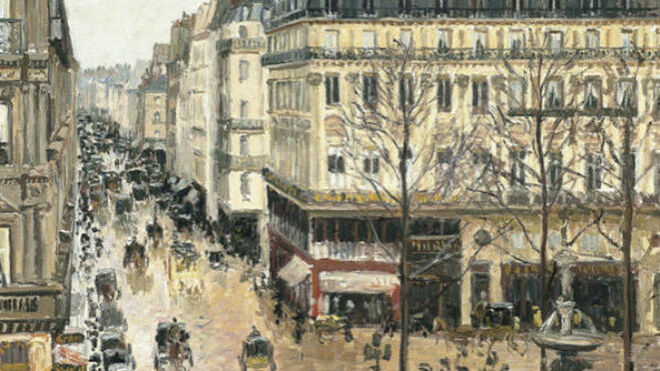 Rue Saint-Honoré por la tarde. Efecto de lluvia, de Camille Pissarro.
