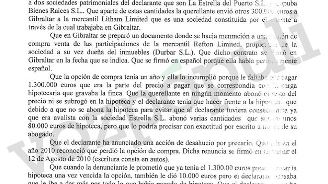 Extracto de la transcripción de la declaración como imputado de Gómez Zotano