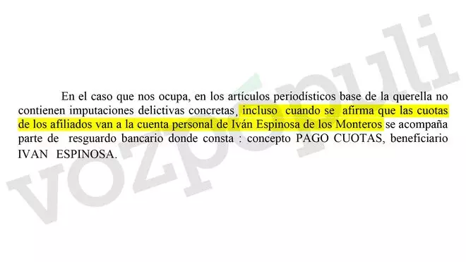 Fragmento de la resolución del juzgado de instrucción Nº07 de Madrid.