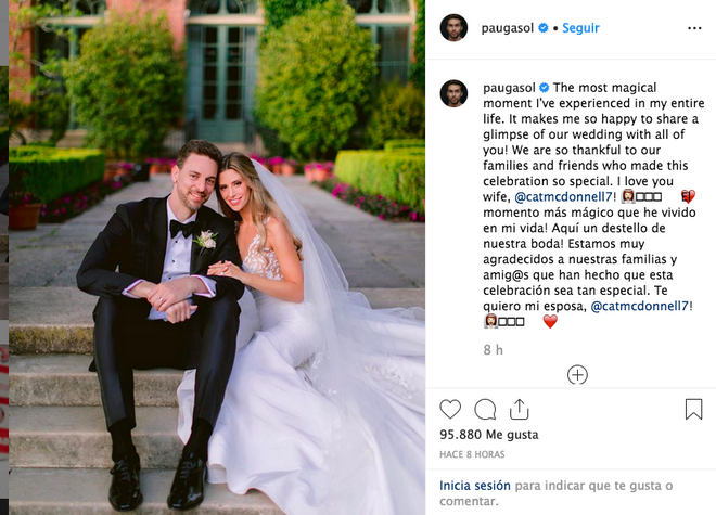 Pau Gasol se casa por sorpresa con Cat McDonell