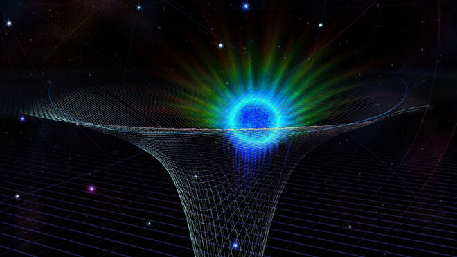 Recreación artística de la estrella S2 orbitando el agujero negro supermasivo