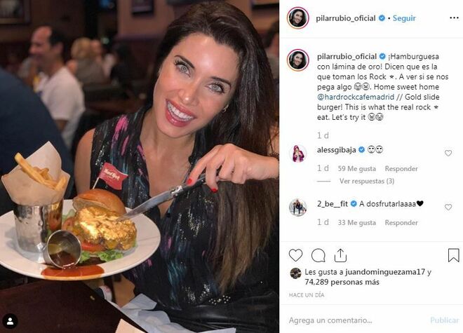 Pilar Rubio despierta las críticas al comerse una hamburgesa de oro.
