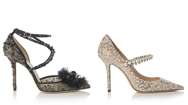 Zapato modelo Odette 100 en versión negro y diseño Bailey 100 de cristal y perlas
