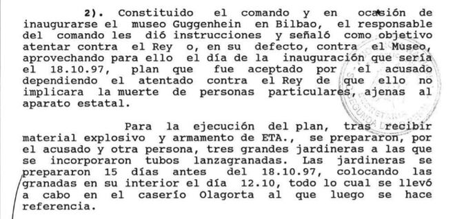 Extracto de la sentencia por la que fue condenado Arronategui en 1999