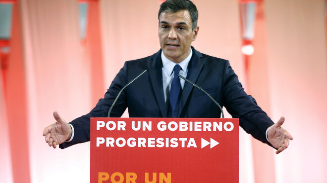 El presidente del Gobierno en funciones, Pedro Sánchez, durante su intervención en la presentación de la propuesta abierta de 'Programa común progresista