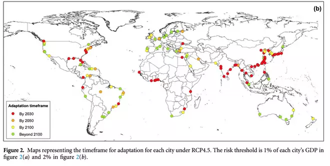 Mapa de los riesgos en distintas ciudades del globo por la subida del nivel del mar