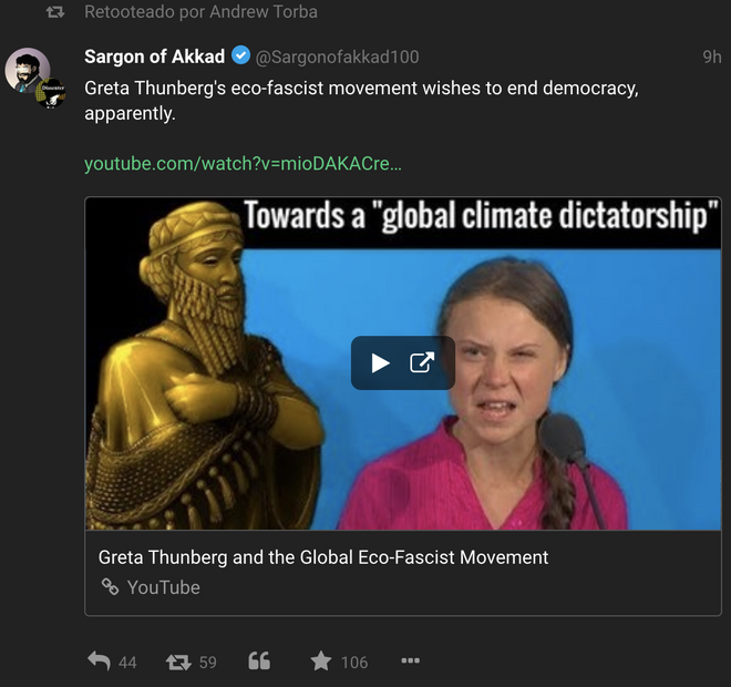 Pantallazo de Gab en el que se critica a la activista Greta Thunberg, a la que tachan de eco-fascista