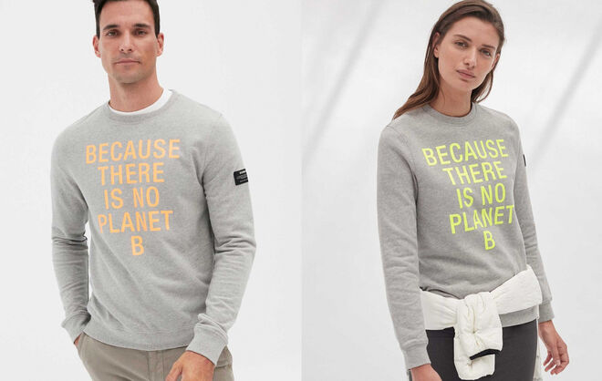 Sudaderas grises con el eslogan "Because there is no planet B" PVP:  79€
