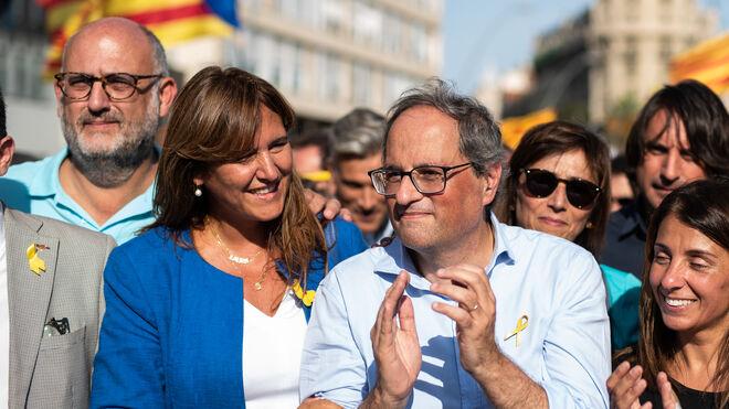 Quim Torra y la portavoz de JxCat en el Congreso, Laura Borràs, durante la diada de Cataluña 2019