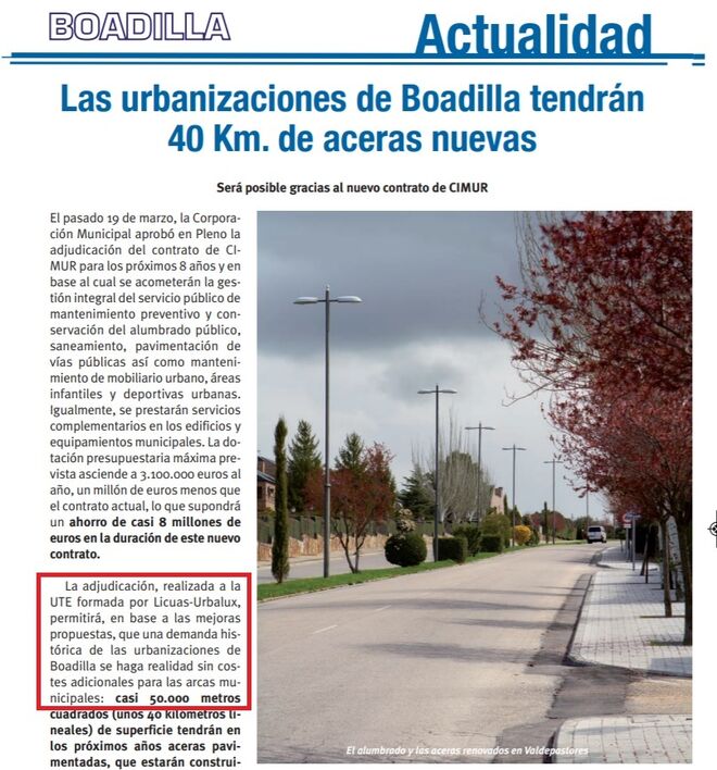 La revista del Ayuntamiento anunciando la adjudicación a Licuas