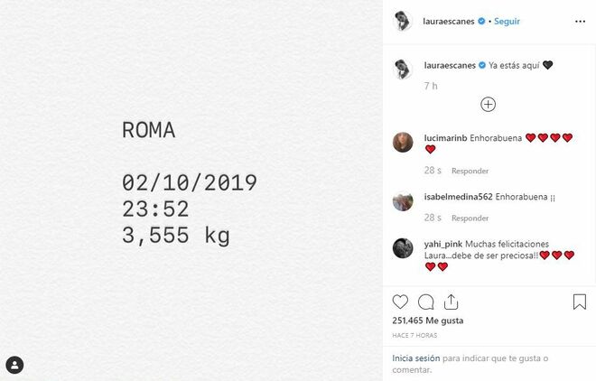 Laura Escanes anuncia en Instagram que ha sido madre de su hija Roma.